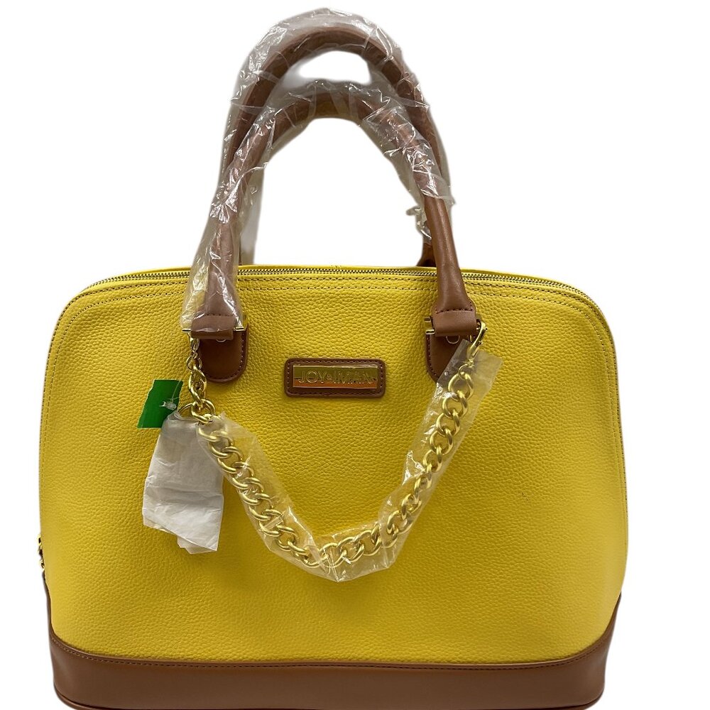 Joy & Iman Satchel Dome Handbag Faux Leather Yellow and Tan - NWT